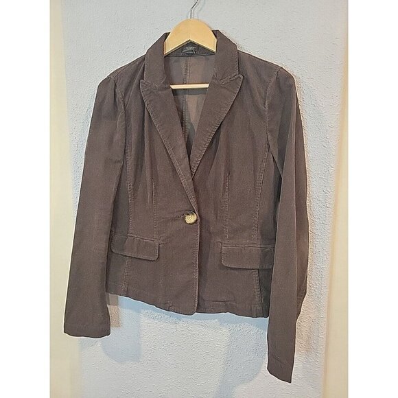 ANN TAYLOR Women SZ 4 Brown Cotton Button Corduroy Blazer Office Preppy - Picture 2 of 6